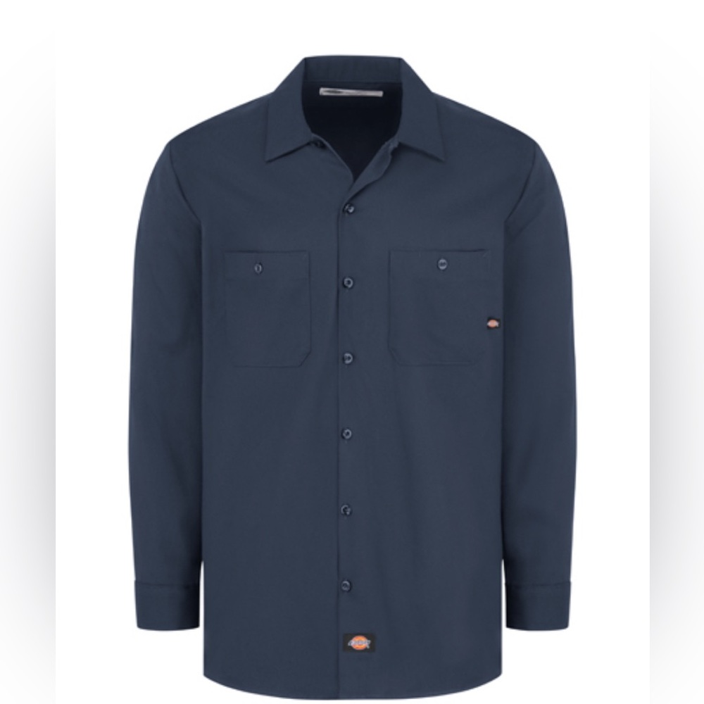 Dickies Men's Industrial Cotton Long-Sleeve Work Shirt-Medium (Navy)